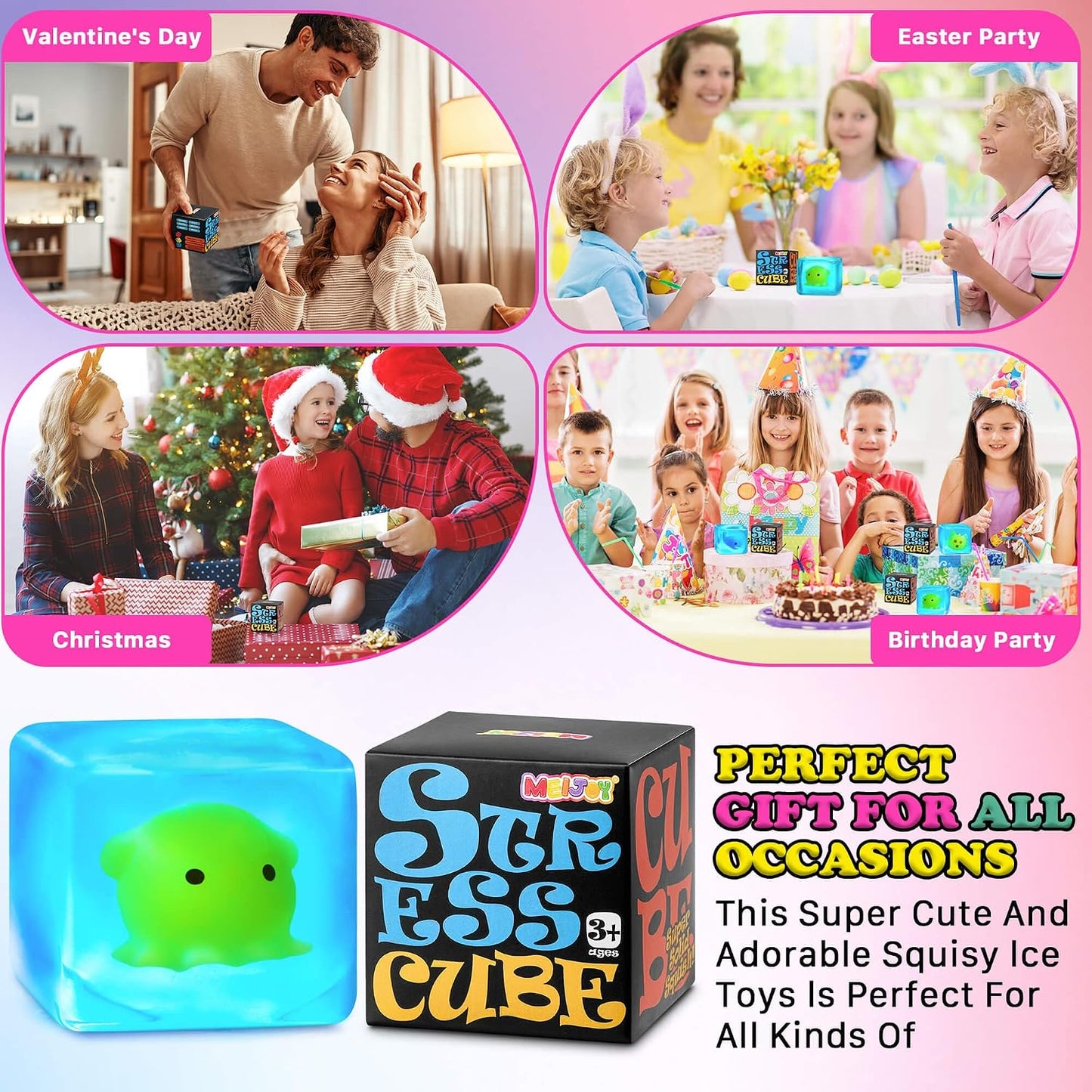 Squishy Stress Cube Fidget Toys Adults - Glow in the Dark Octopus Sensory Toys for Kids with Autism Stress Balls for Kids Squeeze Toys for Anxiety Easter Basket Stuffers