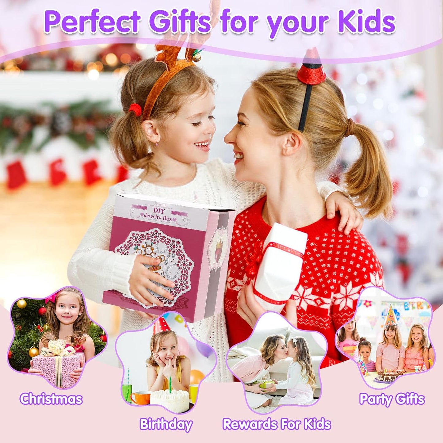 Kids Toys for Ages 5-7 Girls Jewelry Box, Toddler Toys for Girls 8-10, Clip on Earrings Adjustable Rings, Unicorn and Mermaid Toy for Pretend Play & Dress up 3 4 5 6 Kids Christmas Birthday Gifts