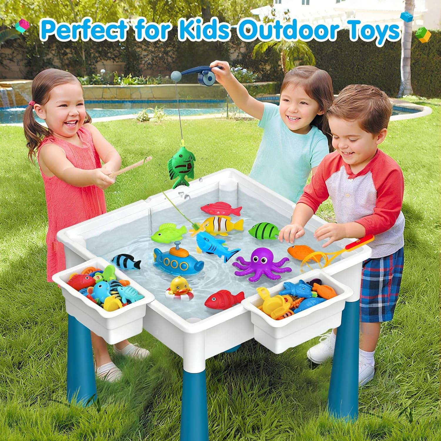 Kids Activity Table Toddlers Kids Table and Chair Set with 152Pcs Large Marble Run Building Blocks All in One Kid Play Water Tables Sand Tables, STEM Toys for Boys Girls 3 4 5 6 Year Old