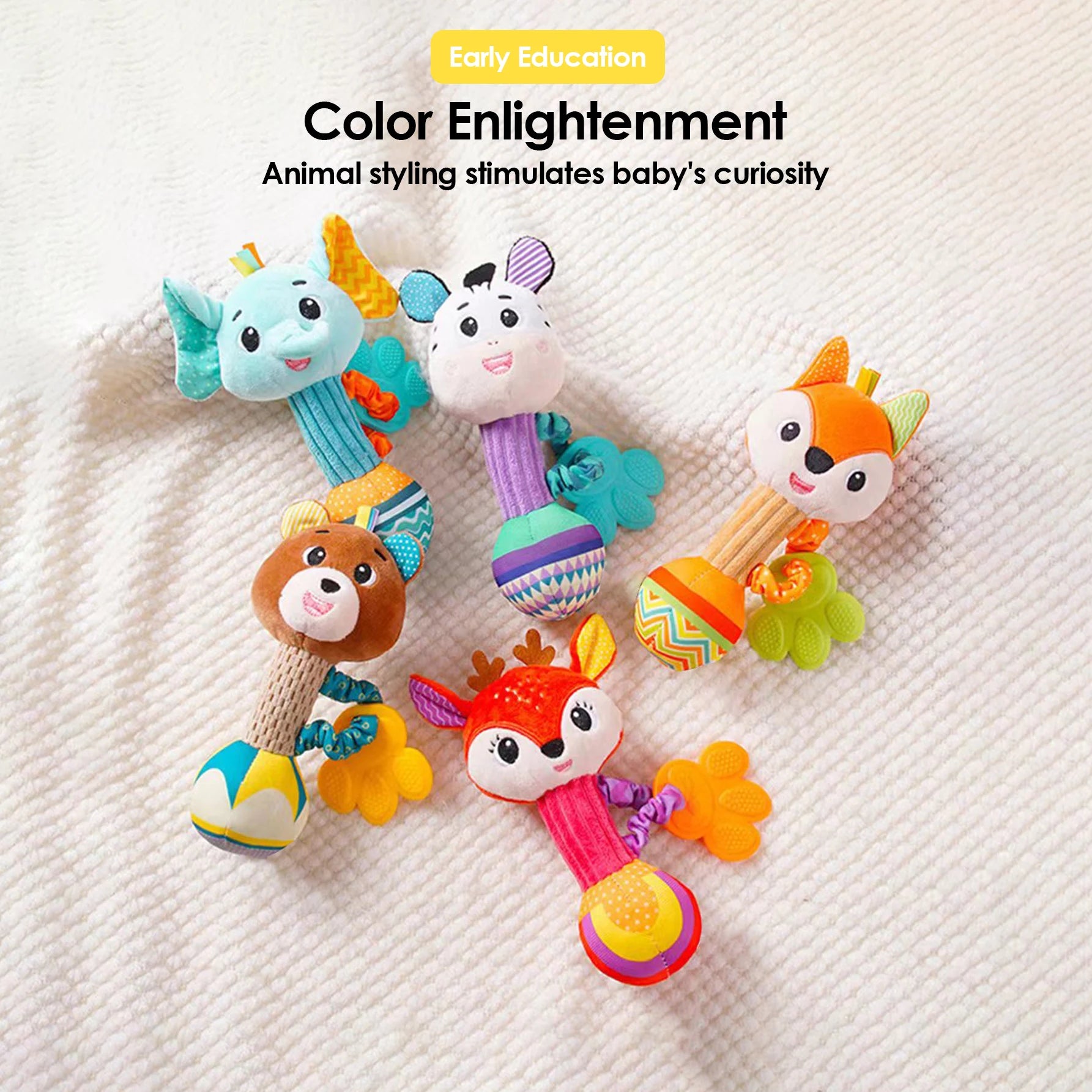Baby Rattles Soft Stuffed Animal Rattle Hand Grip Baby Toys Shaker Crinkle Squeaky Sensory Soothing Toys Toddler Gifts