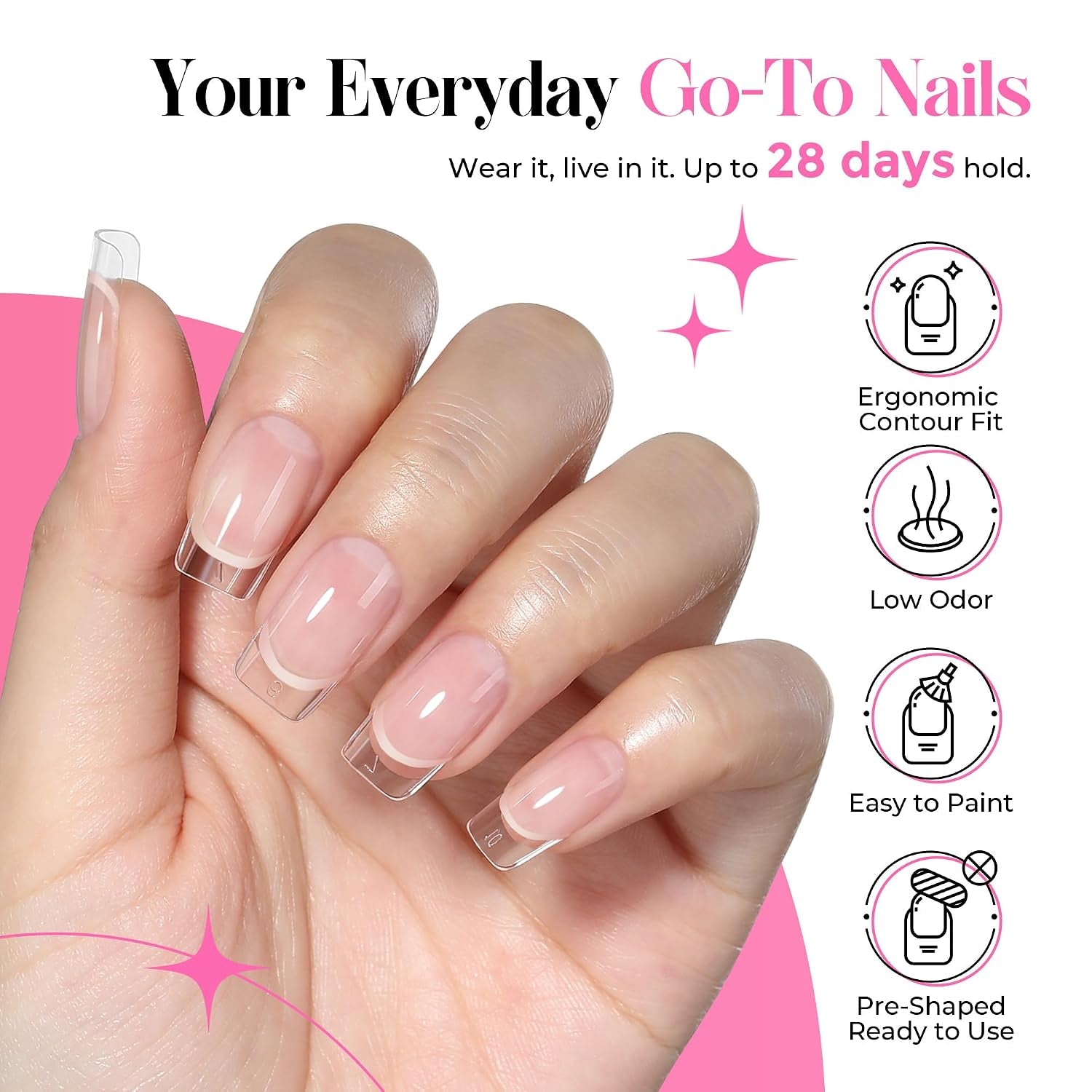 Gel Nail Kit: Short Square Soft Gel Nail Tips and Strong Nail Glue Air Dry 216Pcs Pre-Etched Full Cover Press on Nails Semi Solid Nail Glue with Manicure Tools No U V Lamp Needed DIY Home