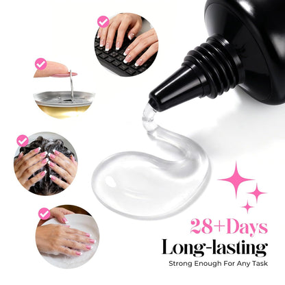 Gel Nail Kit: Short Square Soft Gel Nail Tips and Strong Nail Glue Air Dry 216Pcs Pre-Etched Full Cover Press on Nails Semi Solid Nail Glue with Manicure Tools No U V Lamp Needed DIY Home
