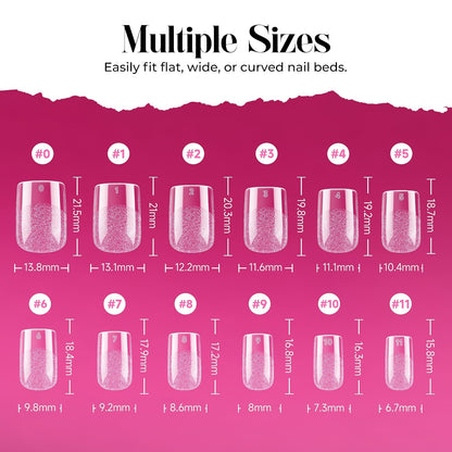 Gel Nail Kit: Short Square Soft Gel Nail Tips and Strong Nail Glue Air Dry 216Pcs Pre-Etched Full Cover Press on Nails Semi Solid Nail Glue with Manicure Tools No U V Lamp Needed DIY Home