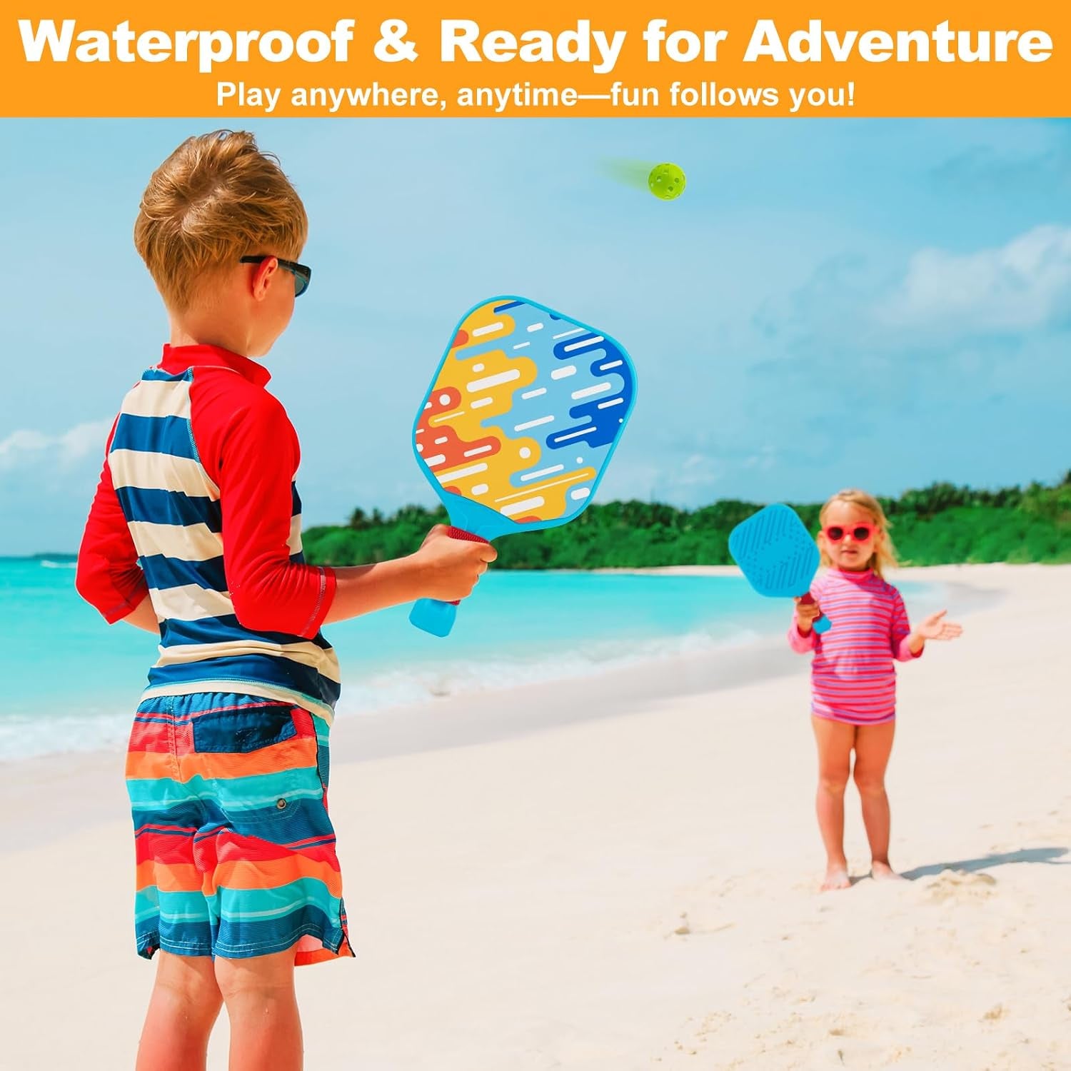 Outdoor Toys for Kids Pickleball Paddles - outside Beach Yard Games Toy for Kid Ages 4-5-6-7-8-12 Year Old Boys & Girls Gifts, Balls Set of 2, Lightweight & Durable Grip for Small Hands, Beginner