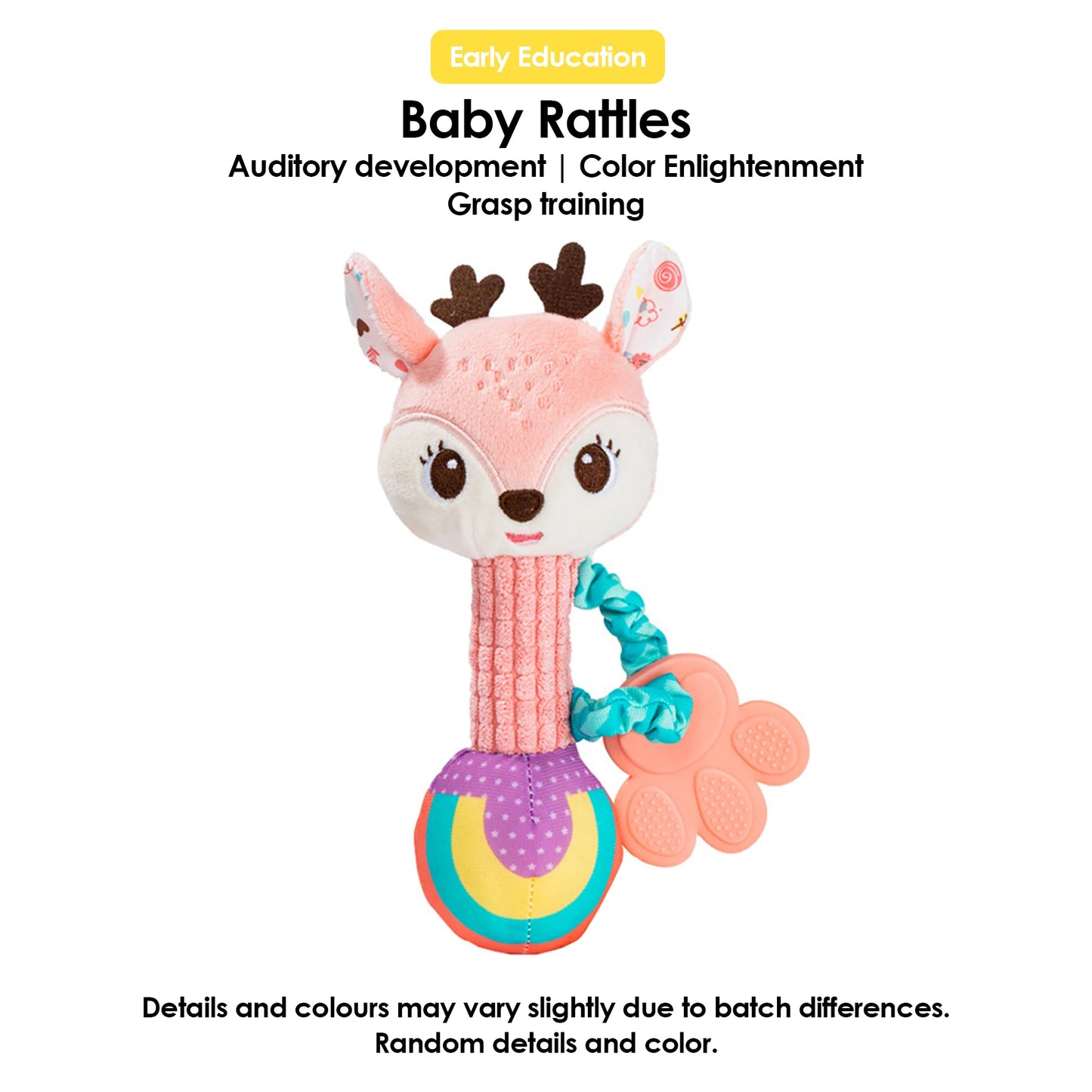 Baby Rattles Soft Stuffed Animal Rattle Hand Grip Baby Toys Shaker Crinkle Squeaky Sensory Soothing Toys Toddler Gifts
