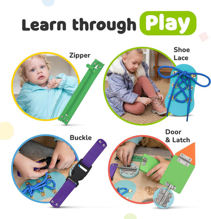 Toddler Busy Board, Premium Wooden Sensory Toy | Montessori Busy Board for Toddlers 3 Year Old with 10 Educational Activities for Fine Motor Skills, Travel Toy