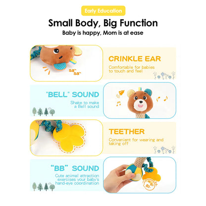 Baby Rattles Soft Stuffed Animal Rattle Hand Grip Baby Toys Shaker Crinkle Squeaky Sensory Soothing Toys Toddler Gifts