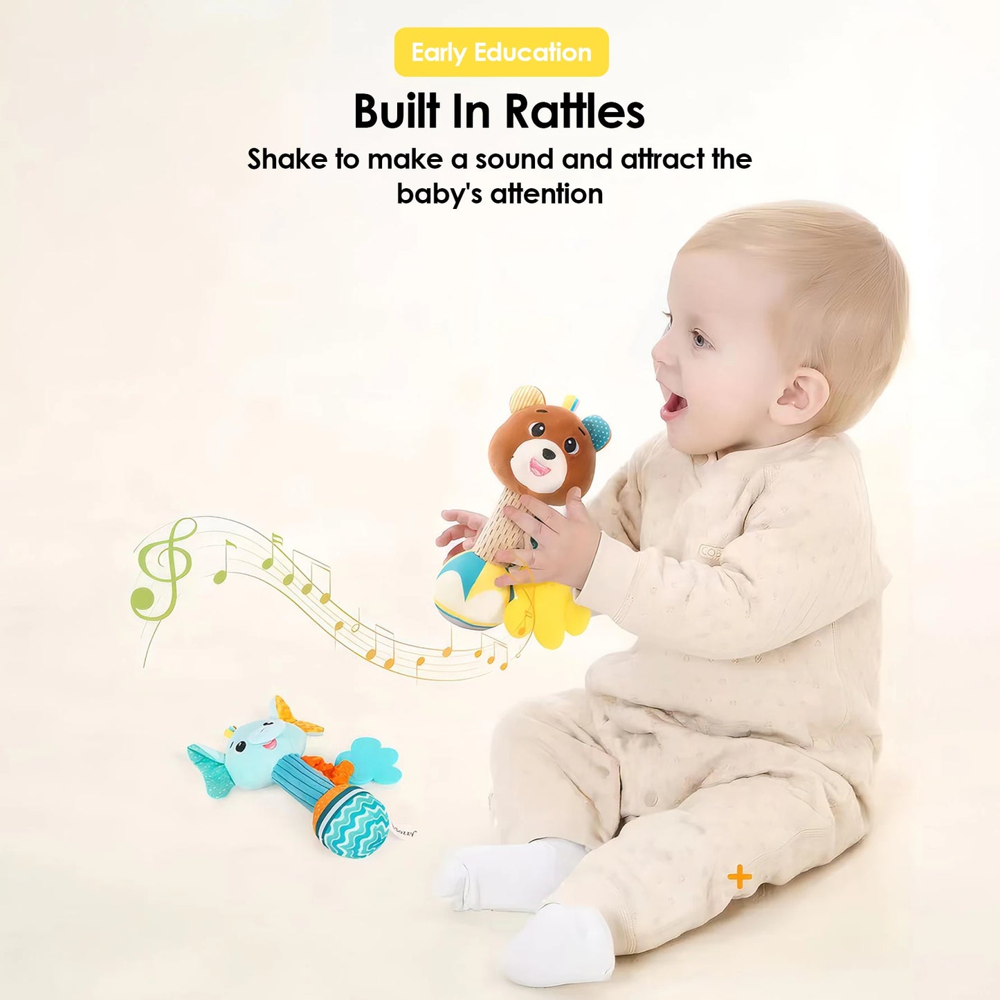 Baby Rattles Soft Stuffed Animal Rattle Hand Grip Baby Toys Shaker Crinkle Squeaky Sensory Soothing Toys Toddler Gifts