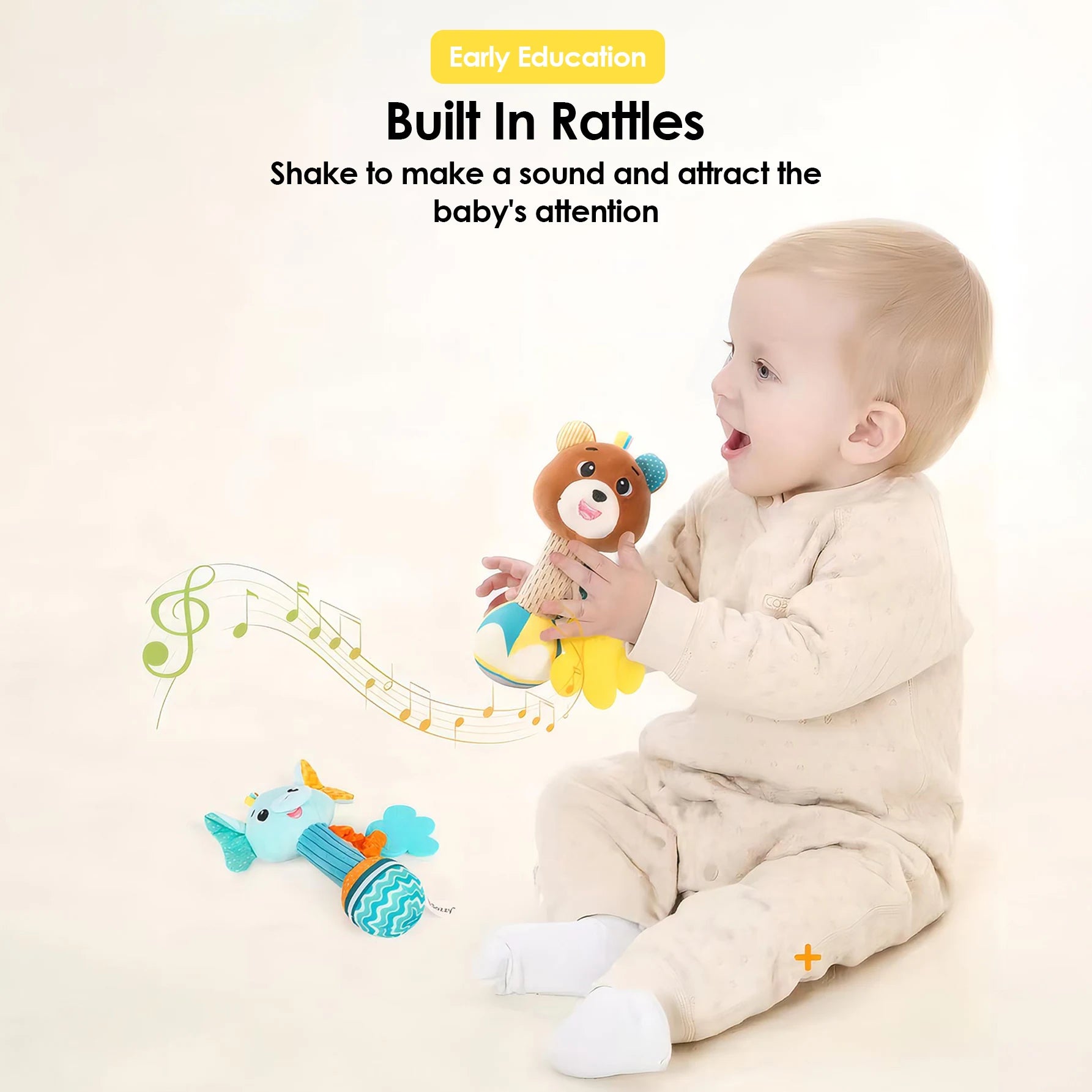 Baby Rattles Soft Stuffed Animal Rattle Hand Grip Baby Toys Shaker Crinkle Squeaky Sensory Soothing Toys Toddler Gifts