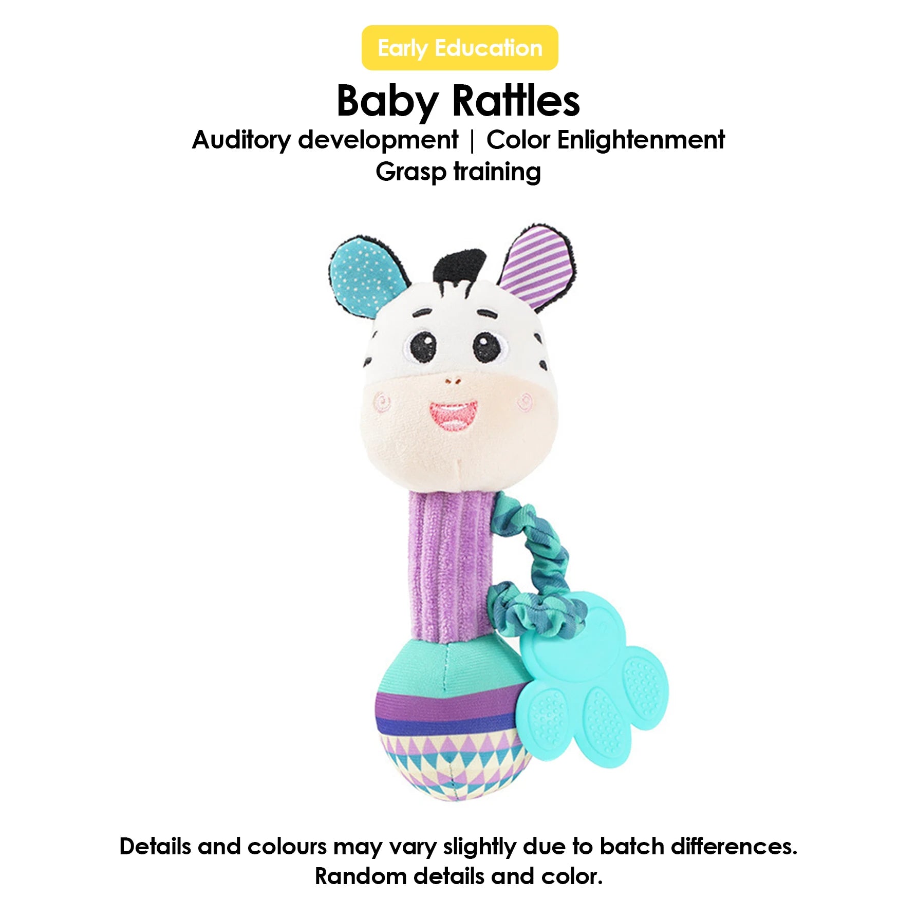 Baby Rattles Soft Stuffed Animal Rattle Hand Grip Baby Toys Shaker Crinkle Squeaky Sensory Soothing Toys Toddler Gifts