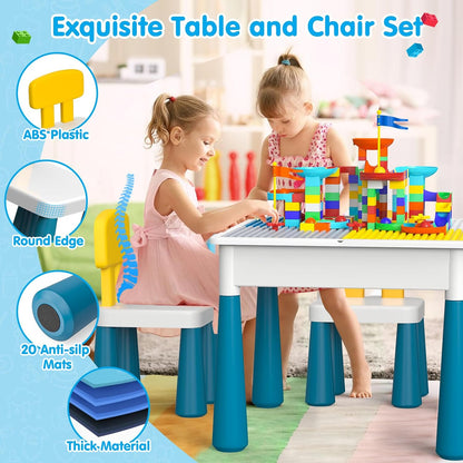 Kids Activity Table Toddlers Kids Table and Chair Set with 152Pcs Large Marble Run Building Blocks All in One Kid Play Water Tables Sand Tables, STEM Toys for Boys Girls 3 4 5 6 Year Old