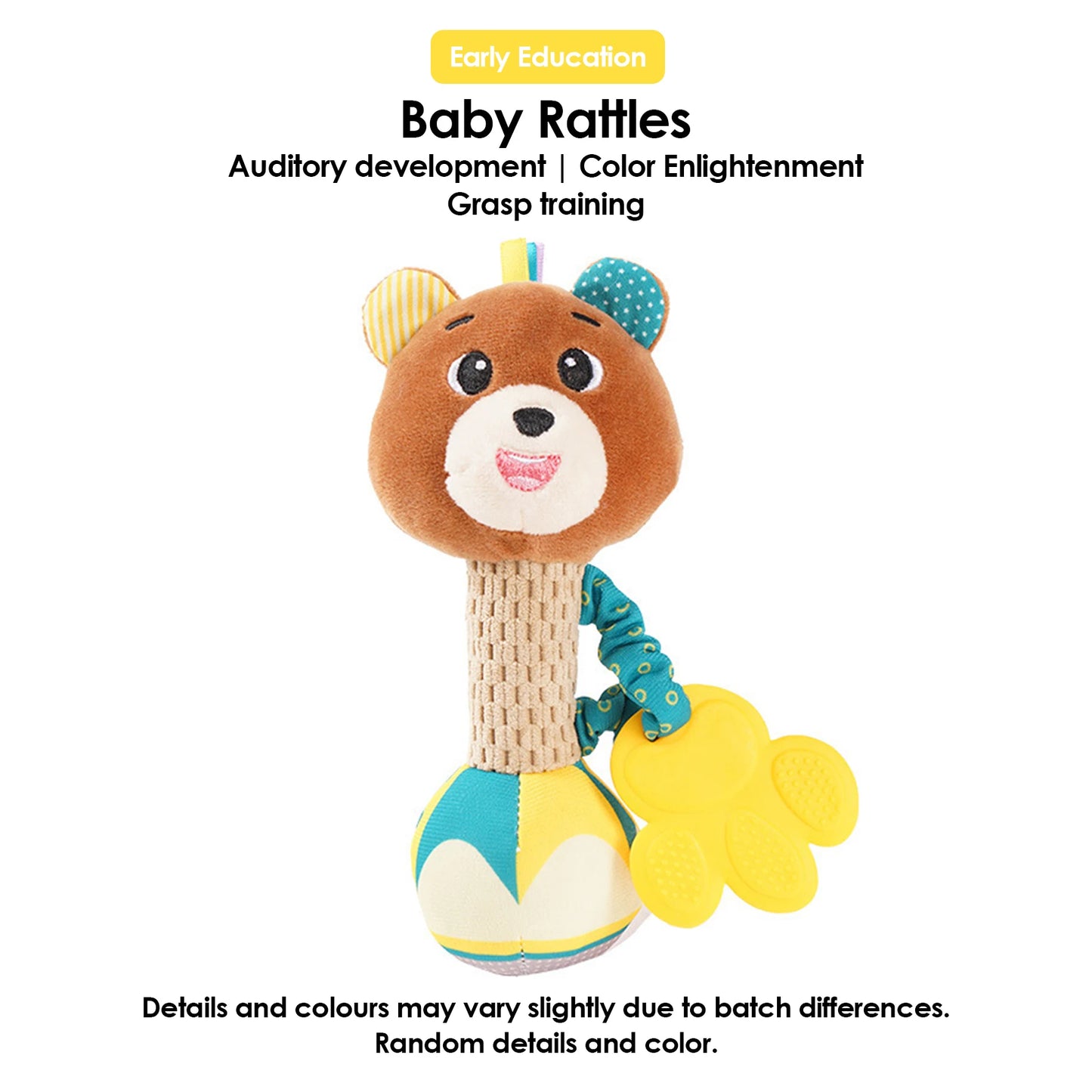 Baby Rattles Soft Stuffed Animal Rattle Hand Grip Baby Toys Shaker Crinkle Squeaky Sensory Soothing Toys Toddler Gifts