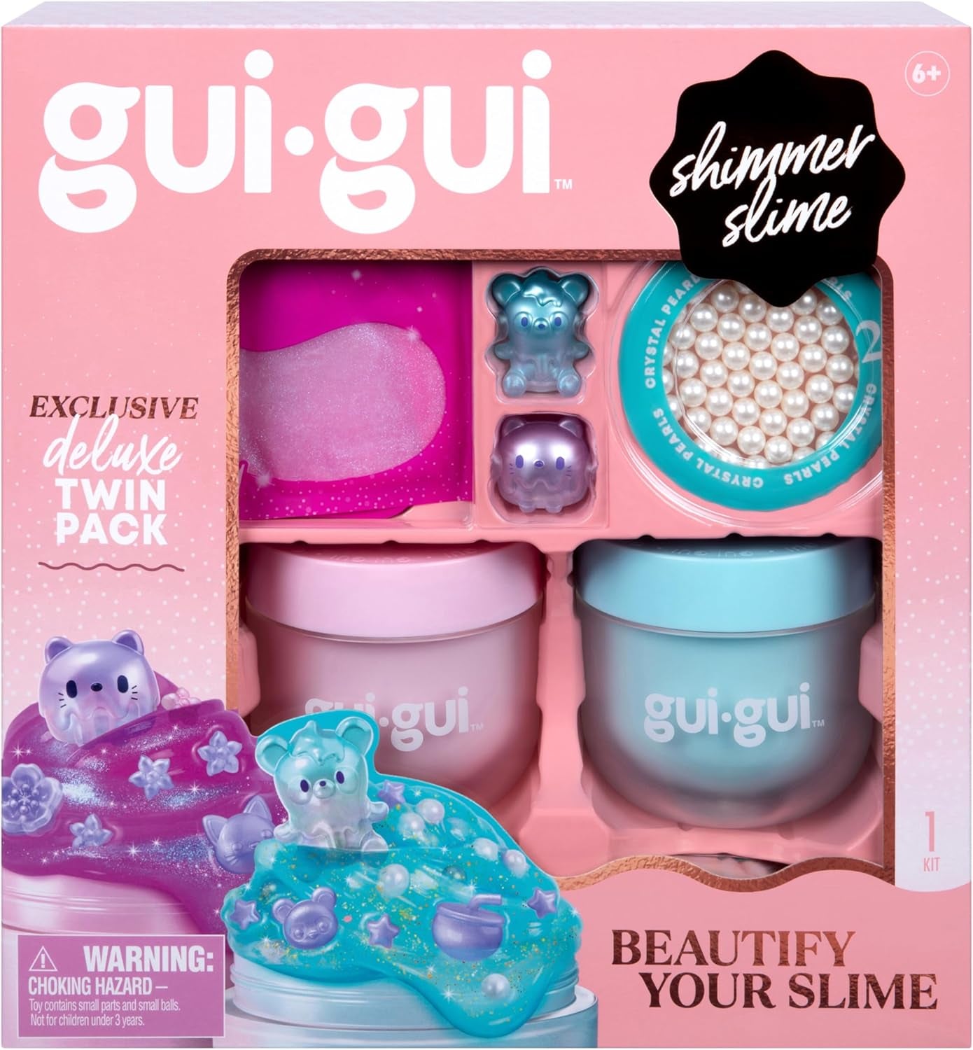 Slime Kit Shimmer Deluxe 2-Pack, Iridescent Slimes | Includes Shimmer & Crystal Pearl Slimes, Pearl Bead Booster, Glow-Up Sachets; Slime Kit for Girls Ages 6+