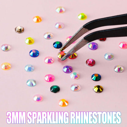 54000Pcs Bedazzling Kit with 6 Box - 72 Colors Resin Jelly Rhinestones, 4×10Ml B7000 Jewelry Glue Multicolor 3Mm Flatback Sparkling Gems for Nail Art, Crafts, Clothing, Diamond Painting