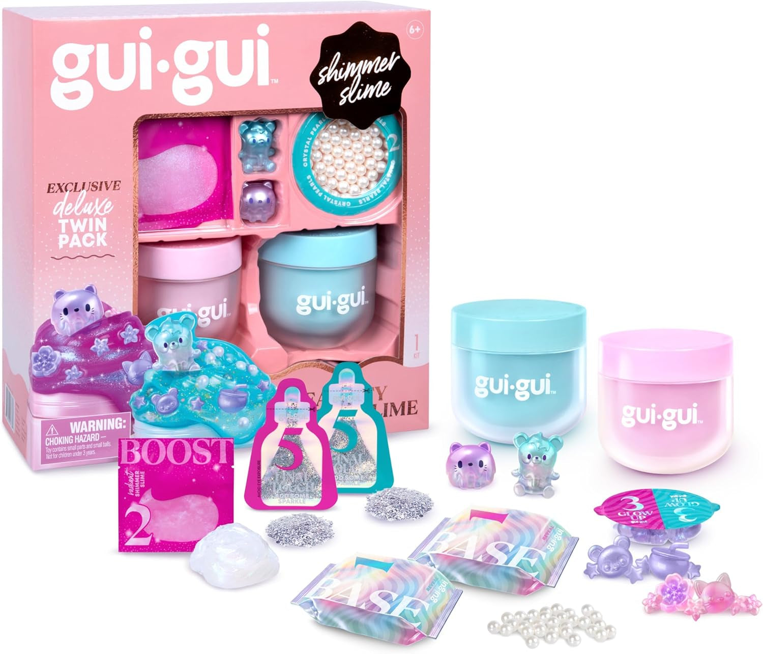 Slime Kit Shimmer Deluxe 2-Pack, Iridescent Slimes | Includes Shimmer & Crystal Pearl Slimes, Pearl Bead Booster, Glow-Up Sachets; Slime Kit for Girls Ages 6+