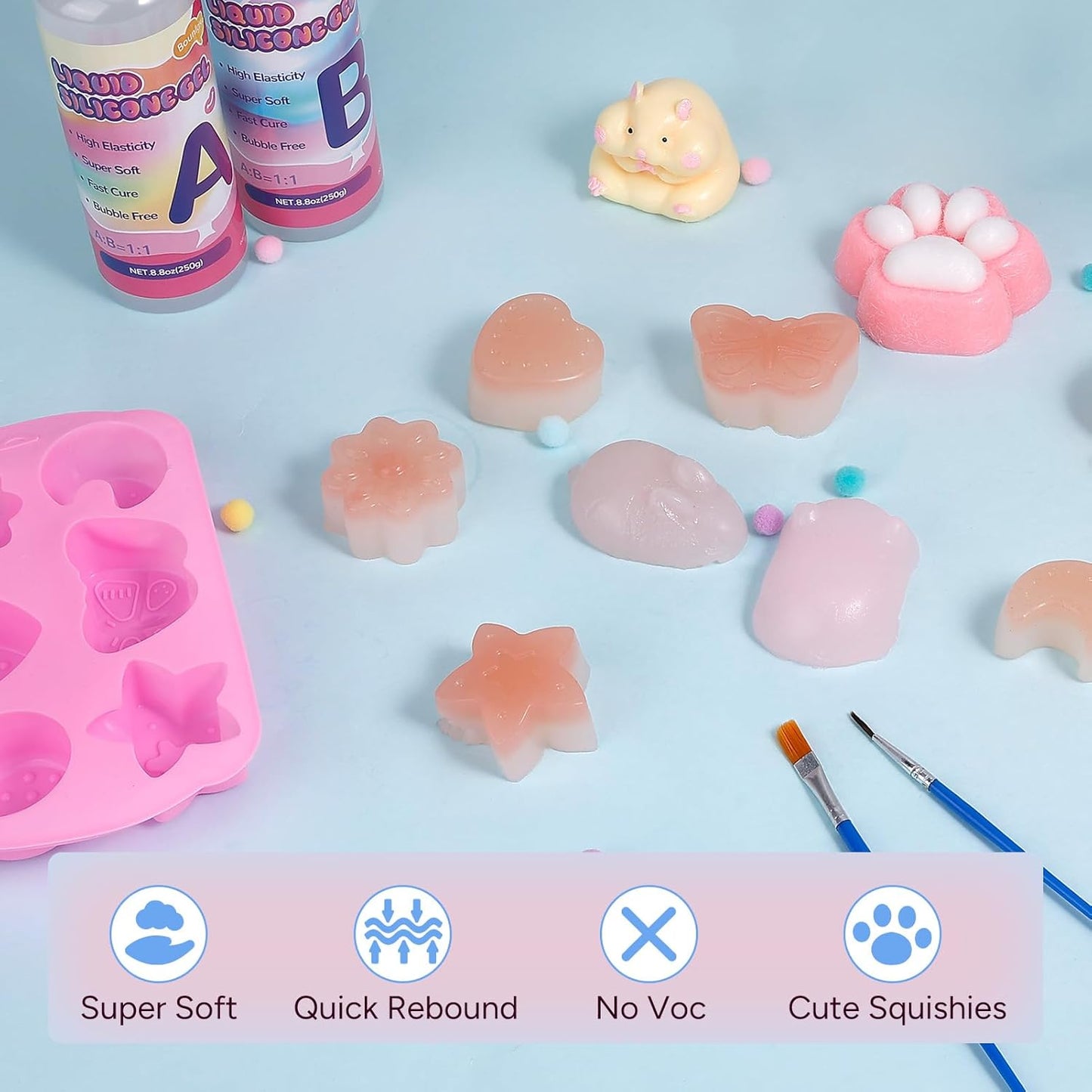 Taba Squishy Kit, Taba Squishy Making Kit for with Gift, 18Oz 1:1 AB Ratio Epoxy Resin Mix, Taba Squishes Mold for Making Your Own Squishies, Taba Squishes Pack for Stress Relief