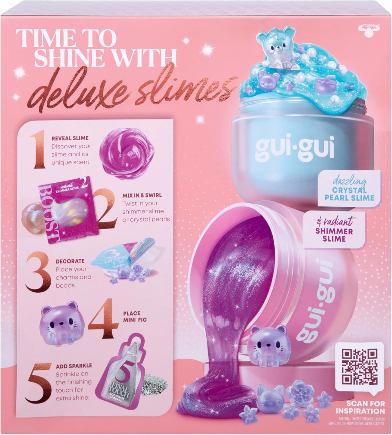 Slime Kit Shimmer Deluxe 2-Pack, Iridescent Slimes | Includes Shimmer & Crystal Pearl Slimes, Pearl Bead Booster, Glow-Up Sachets; Slime Kit for Girls Ages 6+