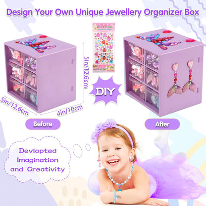 Kids Toys for Ages 5-7 Girls Jewelry Box, Toddler Toys for Girls 8-10, Clip on Earrings Adjustable Rings, Unicorn and Mermaid Toy for Pretend Play & Dress up 3 4 5 6 Kids Christmas Birthday Gifts