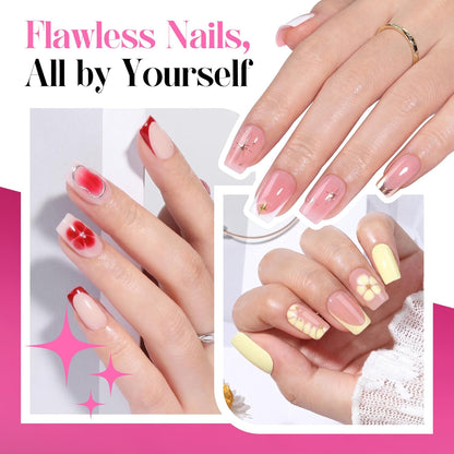 Gel Nail Kit: Short Square Soft Gel Nail Tips and Strong Nail Glue Air Dry 216Pcs Pre-Etched Full Cover Press on Nails Semi Solid Nail Glue with Manicure Tools No U V Lamp Needed DIY Home