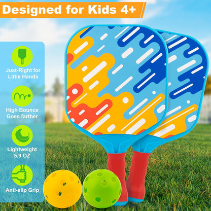 Outdoor Toys for Kids Pickleball Paddles - outside Beach Yard Games Toy for Kid Ages 4-5-6-7-8-12 Year Old Boys & Girls Gifts, Balls Set of 2, Lightweight & Durable Grip for Small Hands, Beginner