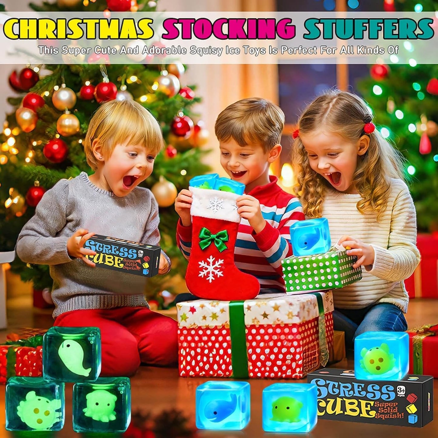 Squishy Stress Cube Fidget Toys Adults - Glow in the Dark Octopus Sensory Toys for Kids with Autism Stress Balls for Kids Squeeze Toys for Anxiety Easter Basket Stuffers