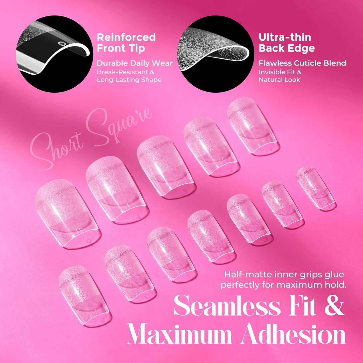 Gel Nail Kit: Short Square Soft Gel Nail Tips and Strong Nail Glue Air Dry 216Pcs Pre-Etched Full Cover Press on Nails Semi Solid Nail Glue with Manicure Tools No U V Lamp Needed DIY Home